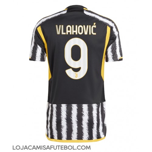 Camisa de Futebol Juventus Dusan Vlahovic #9 Equipamento Principal 2023-24 Manga Curta